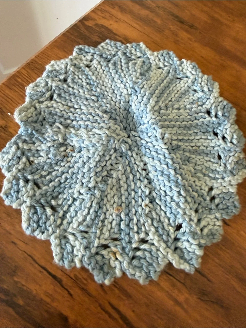 Light Blue Hand-Knit Cotton Wash Cloth - Home Bath vintage